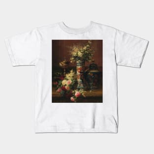 Roses, Peonies and Forget-me-nots in a Japanese Vase by Jean-Baptiste Robie Kids T-Shirt